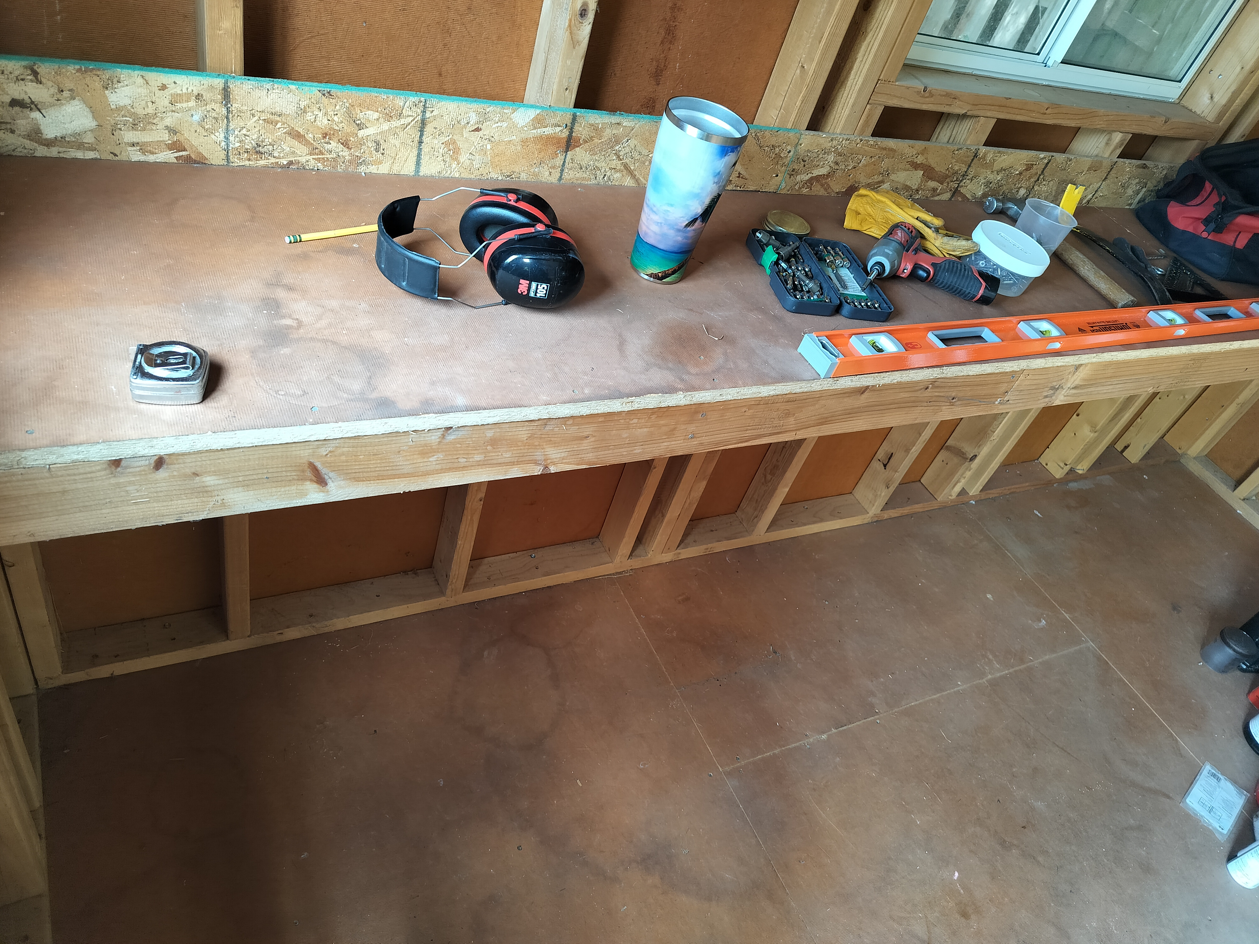 Workbench after clearing out the shed and gathering tools